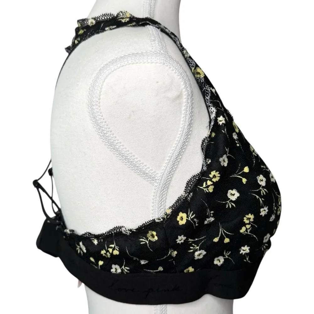▪️|EUC| VS PINK Lace Trim Padded Floral Strappy Bralette - Picture 2 of 8
